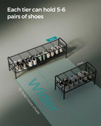 Songmics Shoe Rack, 2-Tier Shoe Organizer, Metal Shoe Shelf Storage With 4 Side Hooks, Holds 12 Pairs Of Shoes, Height-Adjustable Shoe Rack For Entryway, Hallway, Closet, Easy Assembly, Ink Black