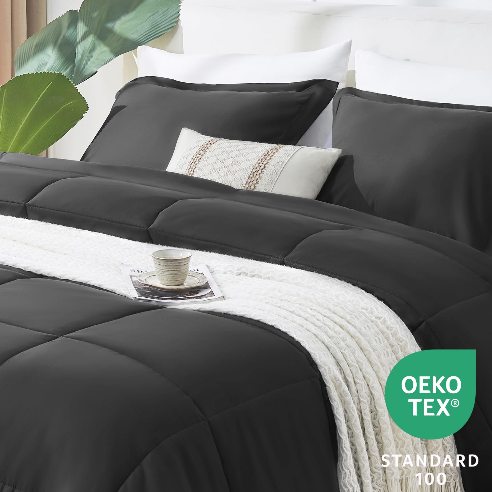 Cozylux Queen Size Comforter Sets - Dark Grey Comforter Queen Size, 3 Pieces Box Stitched Soft Lightweight Bed Set, All Season Gray Bedding Sets With 1 Down Alternative Comforter And 2 Pillow Shams