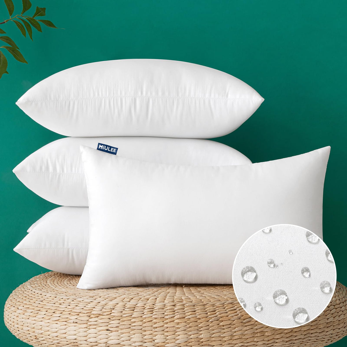 Miulee Pack Of 4 12X20 Inch Outdoor Pillow Inserts Waterproof Decorative Throw Pillow Insert, Rectangle Lumbar Garden Pillow For