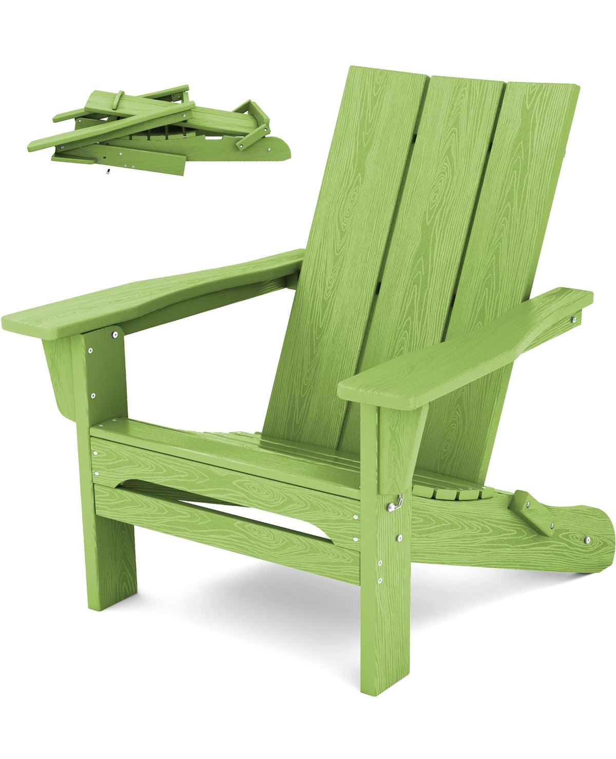 Serwall Outdoor Hdpe Adirondack Chair, Folding Adirondack Chair Outdoor, All Weather Resistant Modern Adirondack Chair, Lime
