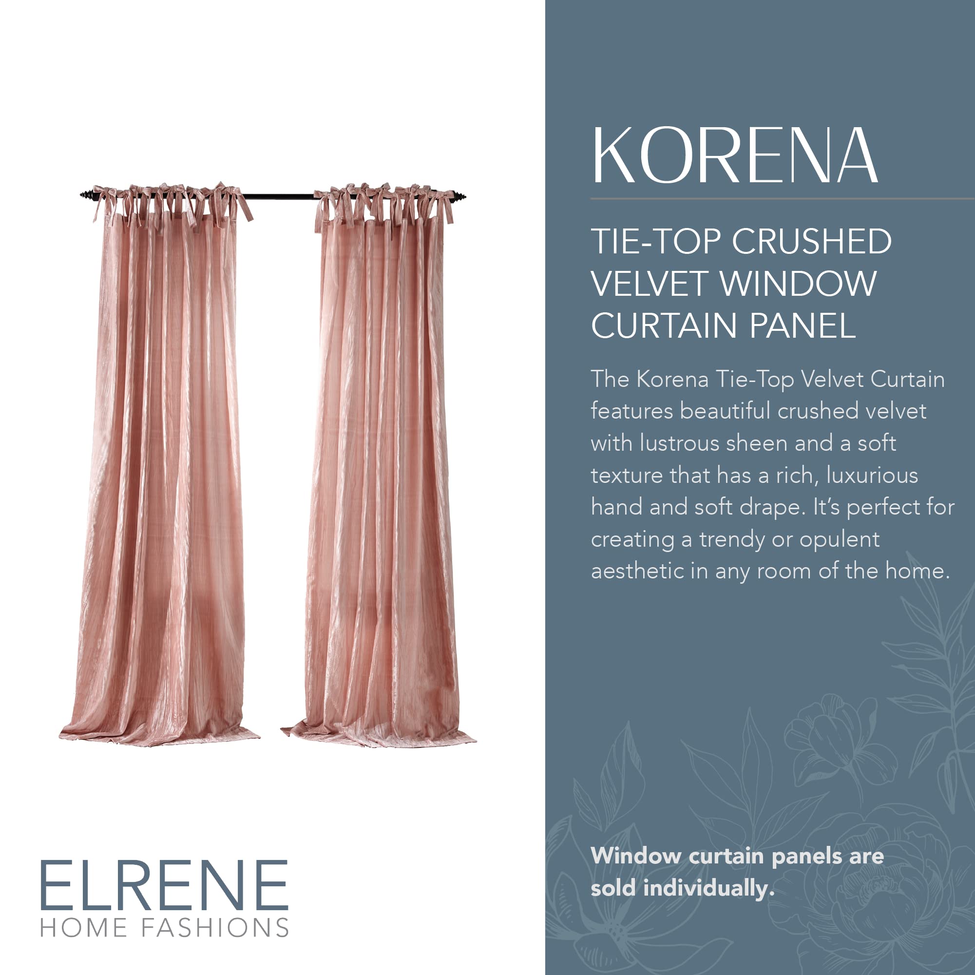 Elrene Home Fashions Korena Tie-Top Crushed Velvet Window Curtain Panel, Rustic-Chic Curtain Panel For Living Room Or Bedroom, 5