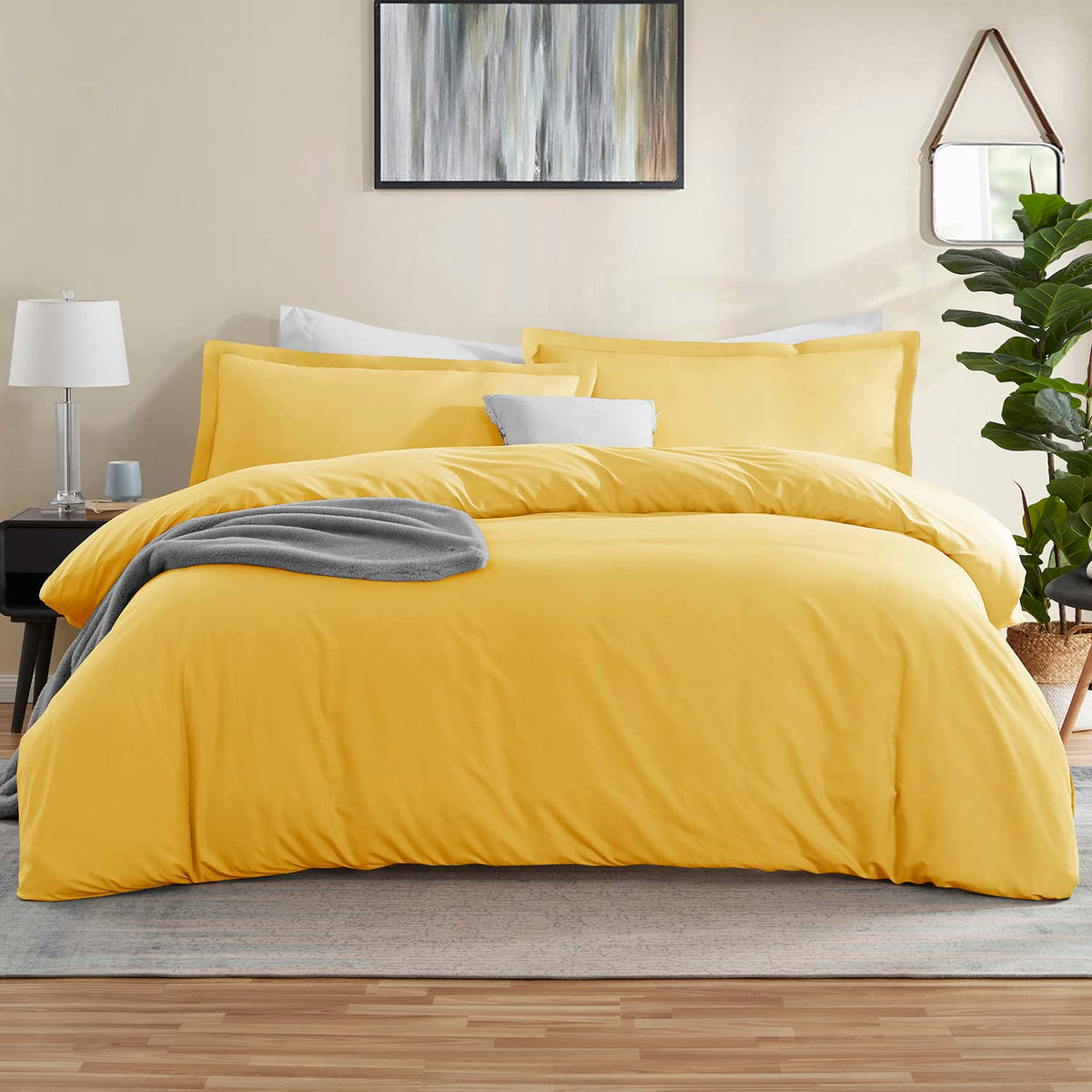 Nestl Yellow Duvet Cover King Size - Soft King Duvet Cover Set, 3 Piece Double Brushed King Duvet Covers With Button Closure, 1