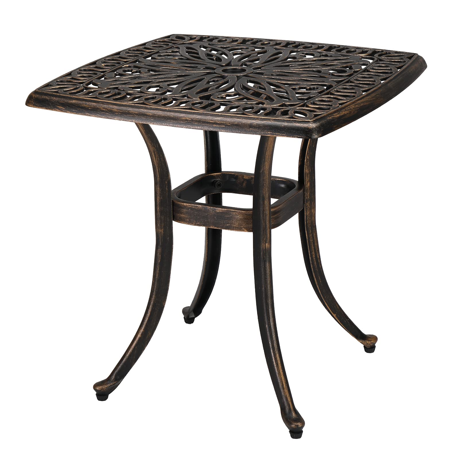 Vingli 21” Cast Aluminum Outdoor Side Table, All Weather Round Patio Coffee Table Porch Table Outdoor Bistro Table Outdoor End Table Bronze