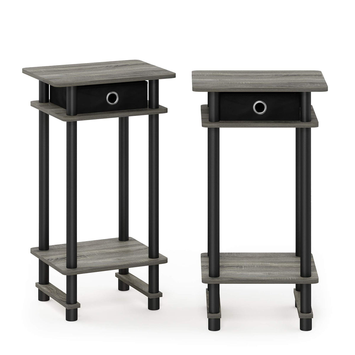 Furinno Turn-N-Tube Tall End Table, French Oak Grey/Black/Black