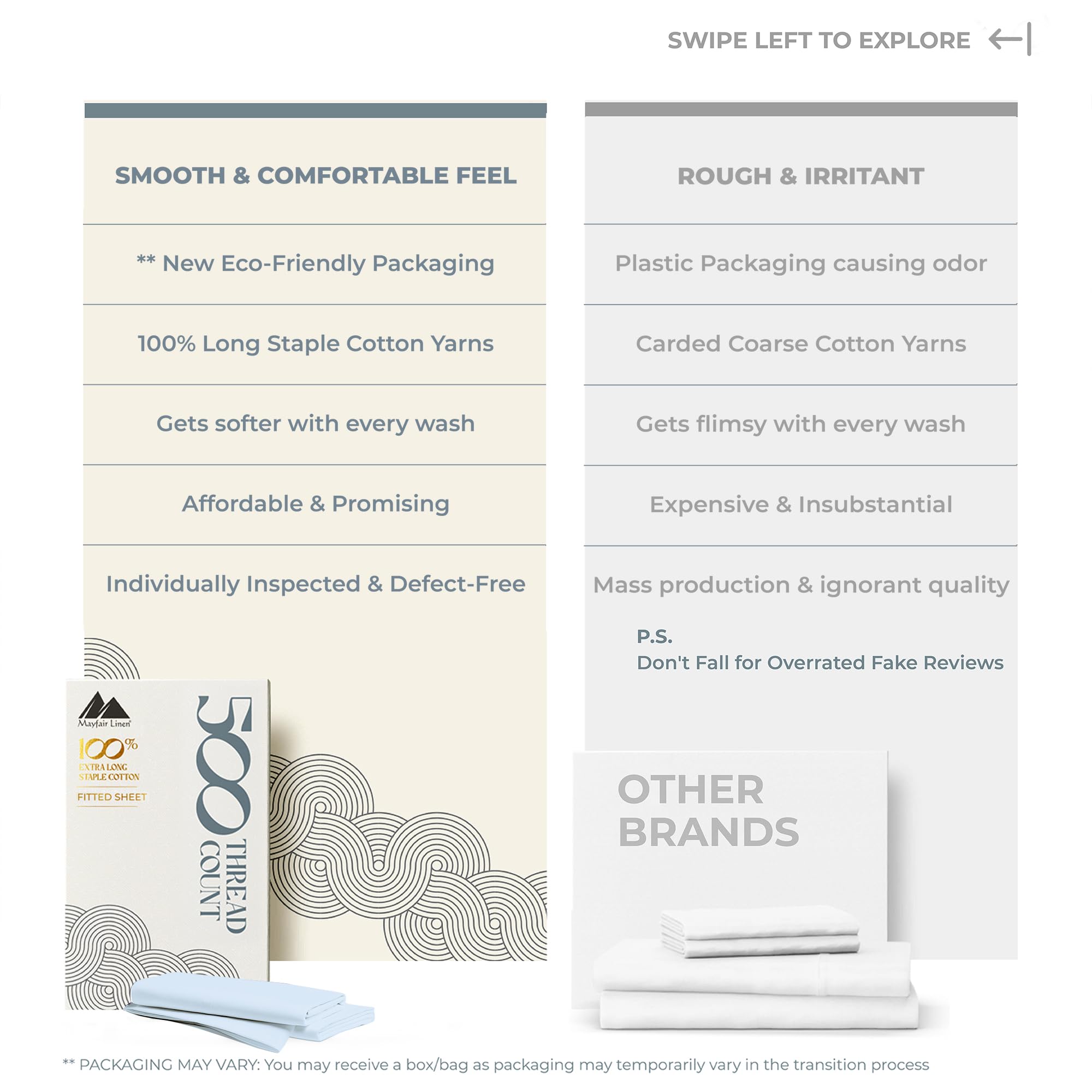 Mayfair Linen 100% Cotton Full Size Fitted Sheet Only - 500 Thread Count 16'' Deep Pocket Full Size Fitted Sheet, Soft Cooling S