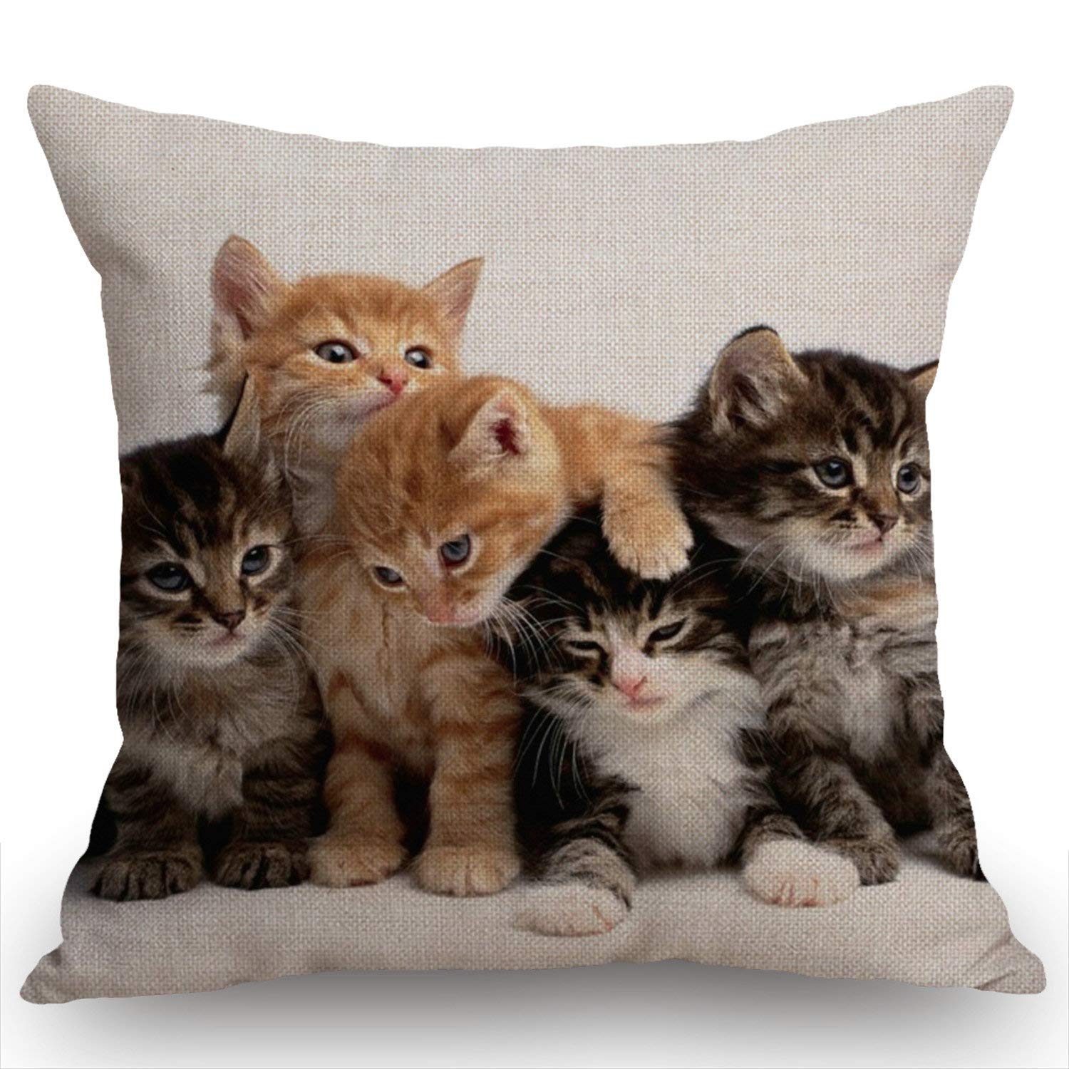 Swono Cute Cats Decorative Throw Pillow Cover Case, Kittens Family Cats Cotton Linen Outdoor Pillow Cases Square Standard Cushio