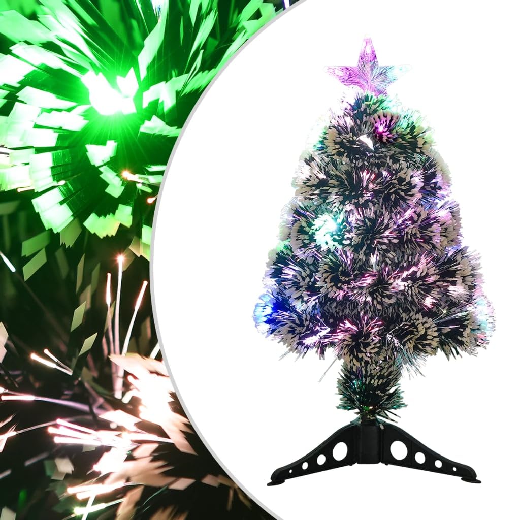 Vidaxl Green And White Led Christmas Tree - 2 Ft Fiber Optic - Stunning Snow Covered Branches - Dual Lighting Modes - Durable And Reusable - Eco-Friendly - Comes With Stable Stand