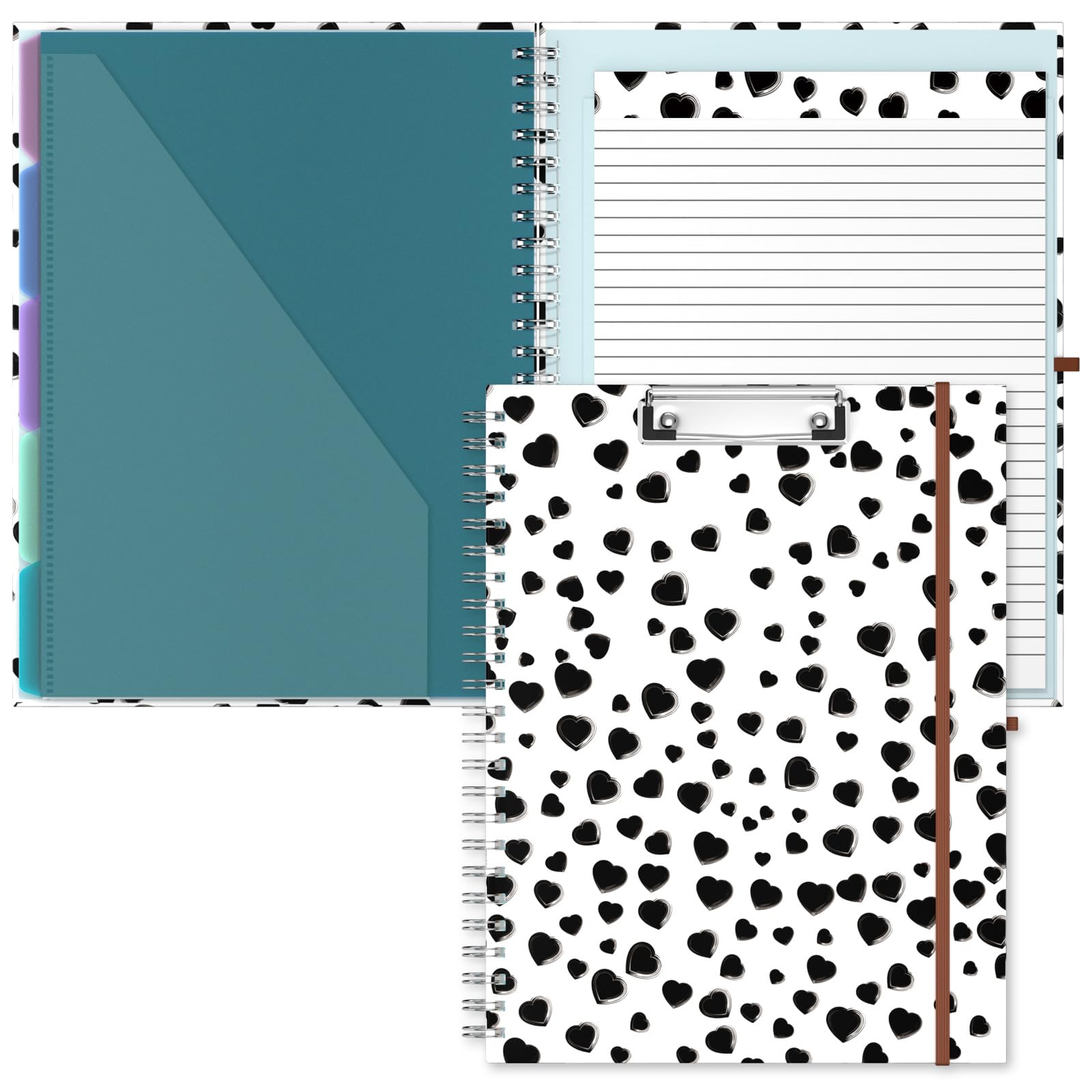 Hongri Clipboard Folio With Refillable Lined Notepad, Clipboards With 5 A4 Folders Storage 10 Pockets, Spiral Clip Board Portfol