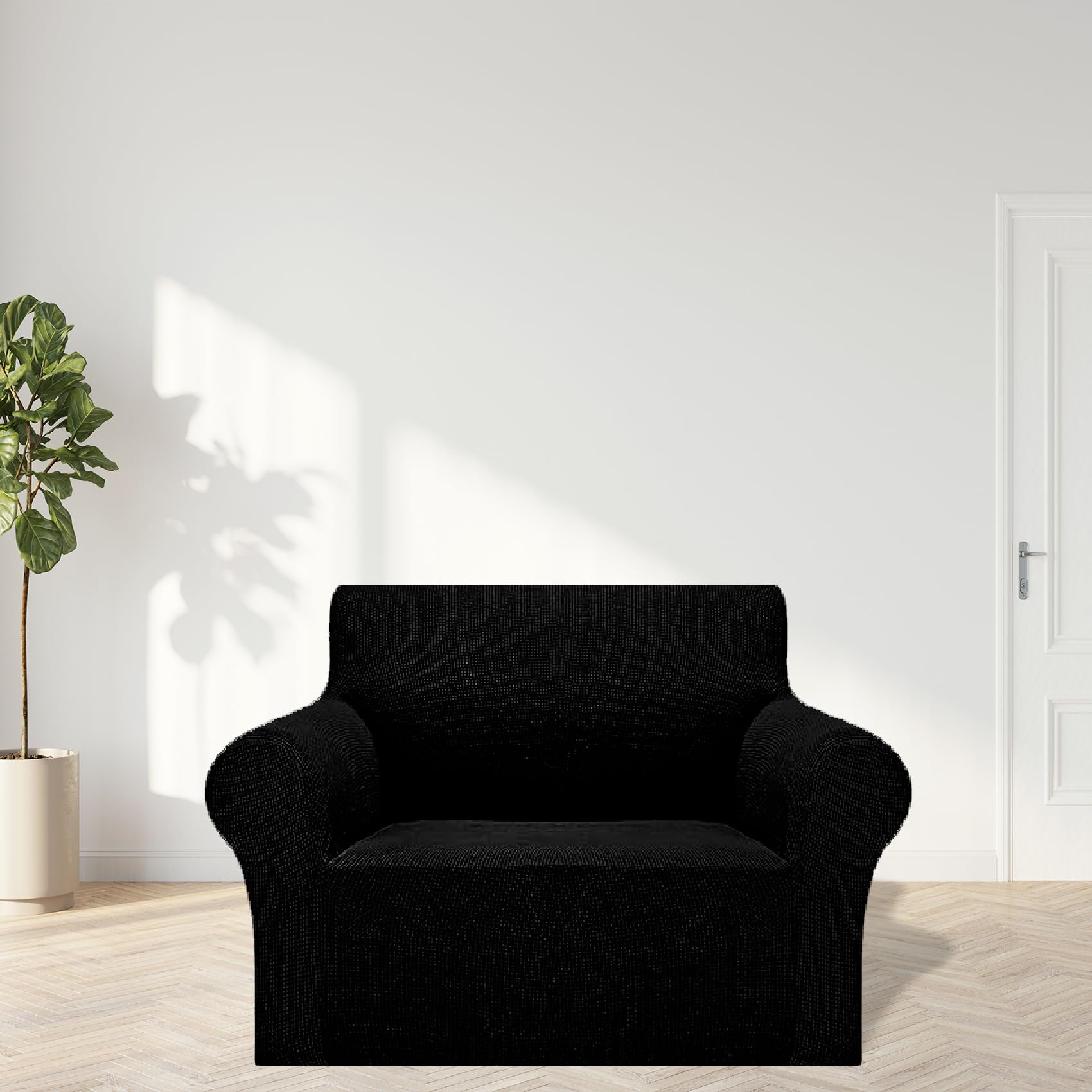 2025 New Stretch Chair Sofa Slipcovers Couch Cover For 1 Seater Furniture Protector Sofa Covers With Elastic Bottom Jacquard Fabric Small Checks For Pets, Kids - Black