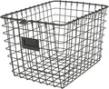 Spectrum Small Wire Basket with Label Plate Industrial Gray Square Wire Storage Basket for Kitchen Bathroom Laundry Pantry Close