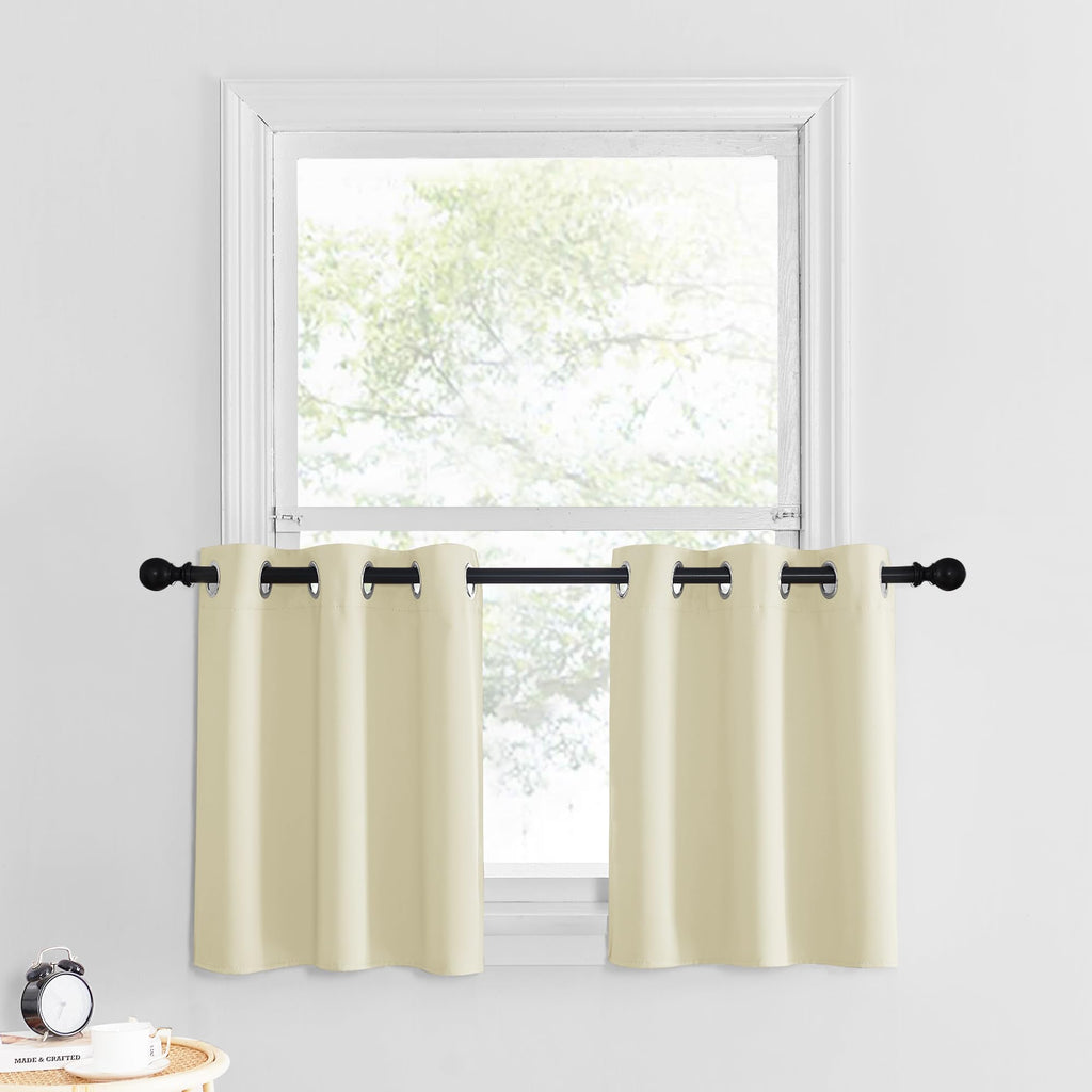 Nicetown Valances For Bedroom, Farmhouse Windows Blackout Thermal Insulated Valances For Living Room Short Straight Drape Valance For Loft Basement, 34' W X 24' L, Light Beige, 2 Panels