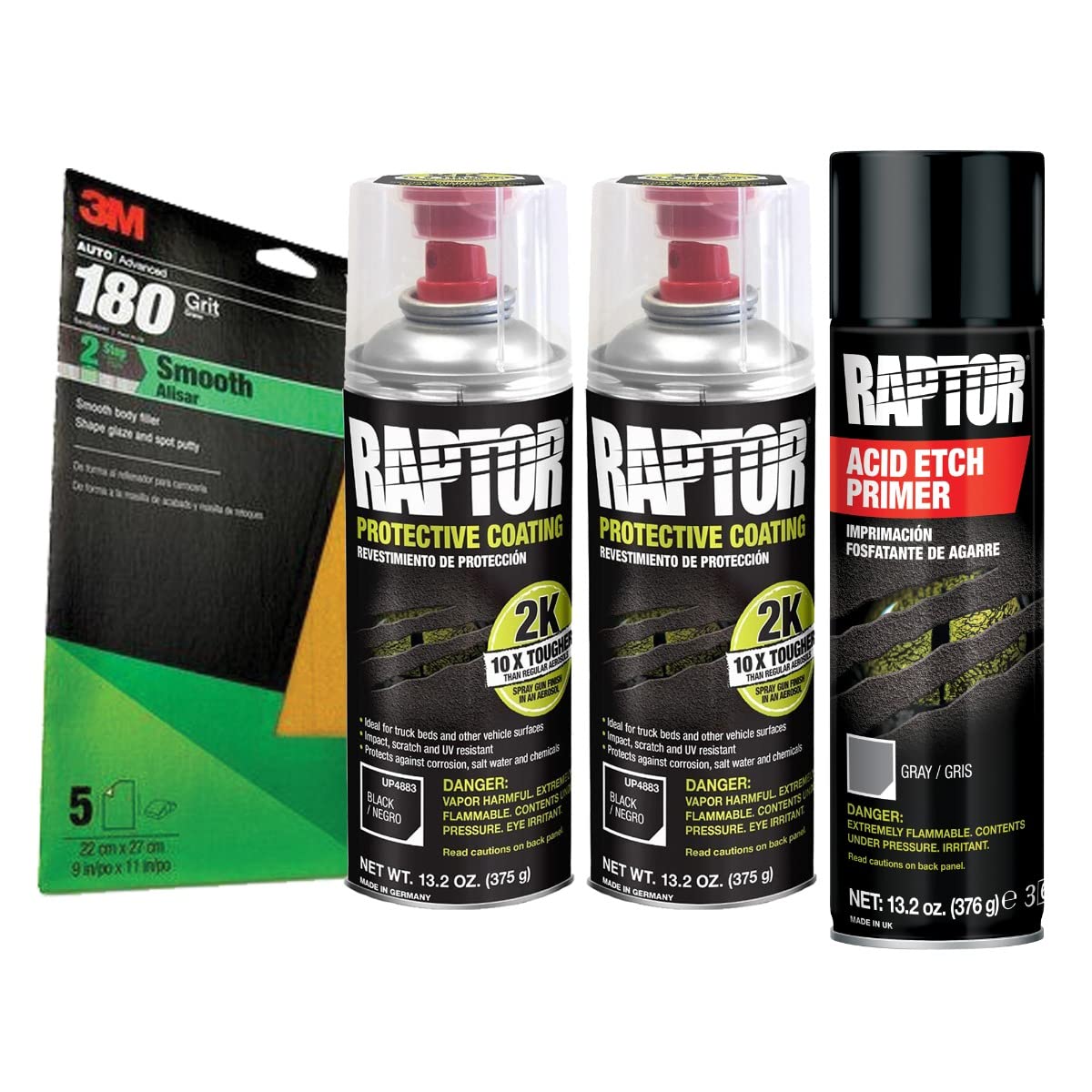 Raptor 2K Black Spray-On Truck Bedliner Bare Metal Aerosol Kit (26.4 Oz)