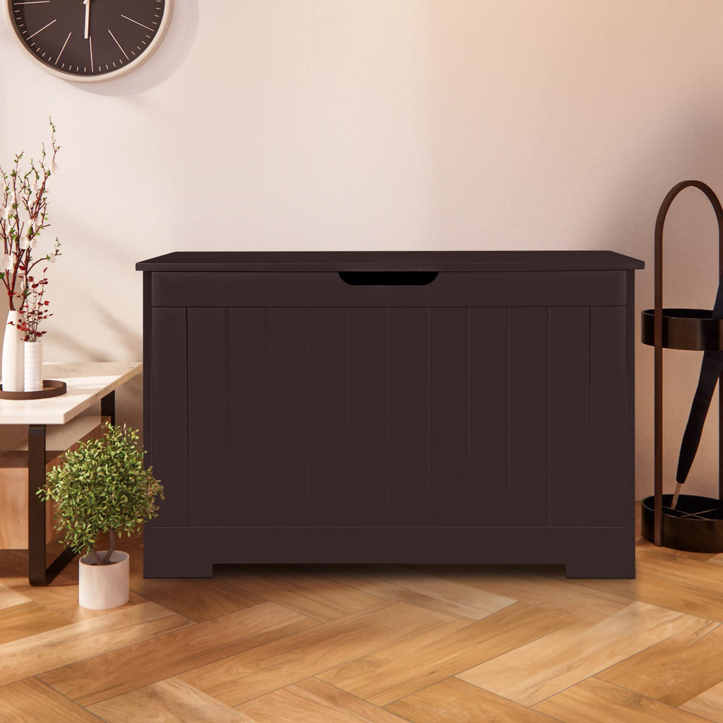 Super Deal Storage Chest, 30 Inches Toy Chest Box Organizer With 2 Safety Hinges, Wooden Entryway Storage Bench, Brown