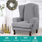 Turquoize Wingback Chair Covers 2 Piece Wing Chair Slipcover Stretch Slipcovers For Wingback Chairs Wing Chair Cover Spandex Jacquard Fabric With Elastic Bottom Non-Slip Furniture Cover, Dove