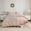 annadaif Pink Duvet Cover Queen (90x90 Inch), 3 Pieces (1 Duvet Cover, 2 Pillowcases) Soft Washed Microfiber Bowknot Bow Tie Duv