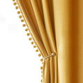 MIULEE Mustard Yellow Pom Pom Velvet Curtains for Bedroom/Living Room Darkening Fall Thermal Insulating 63 Inches Long Blackout 