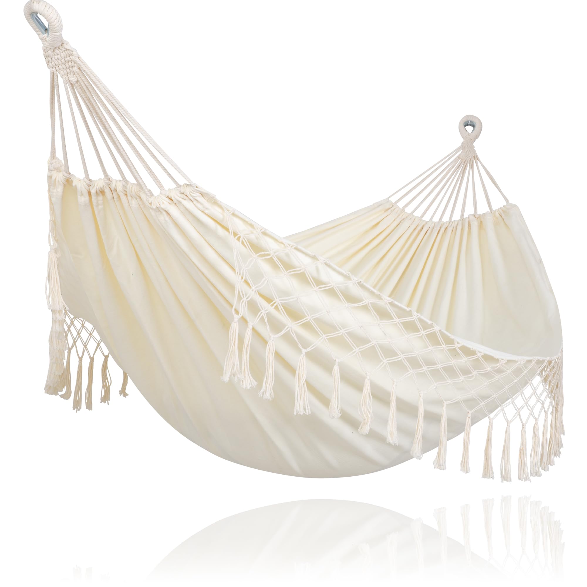 Suncreat Portable Camping Hammock For Outside, Heavy Duty 2 Person Hammock Bed For Tree, Beige With Tassels