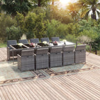 vidaXL Patio Dining Set 11 Piece with Cushions Garden Outdoor Lawn Yard Terrace Balcony Table and Chair Seat Seating Furniture Poly Rattan Gray