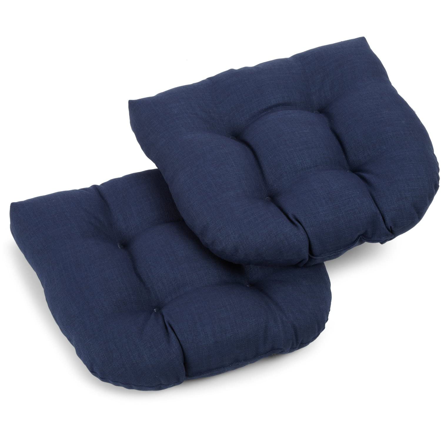 Blazing Needles Outdoor Spun Poly 19-Inch by 19-Inch by 5-Inch All Weather UV Resistant U-Shaped Cushions, Azul, Set of 2