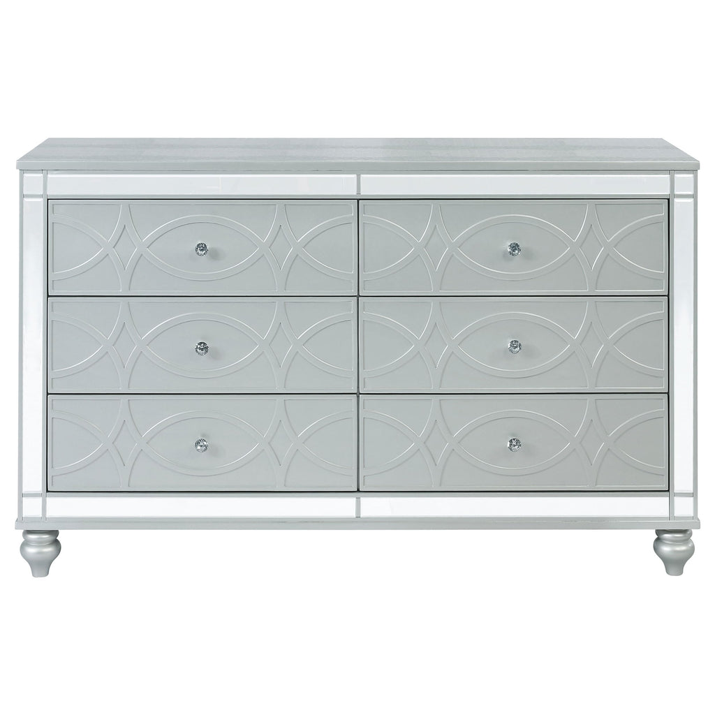 Coaster Home Furnishings Gunnison Modern Classic 62-inch 6-Drawer Bedroom Dresser Clothing Storage Cabinet Wide Chest of Drawers Organizer Unit Silver Metallic 223213