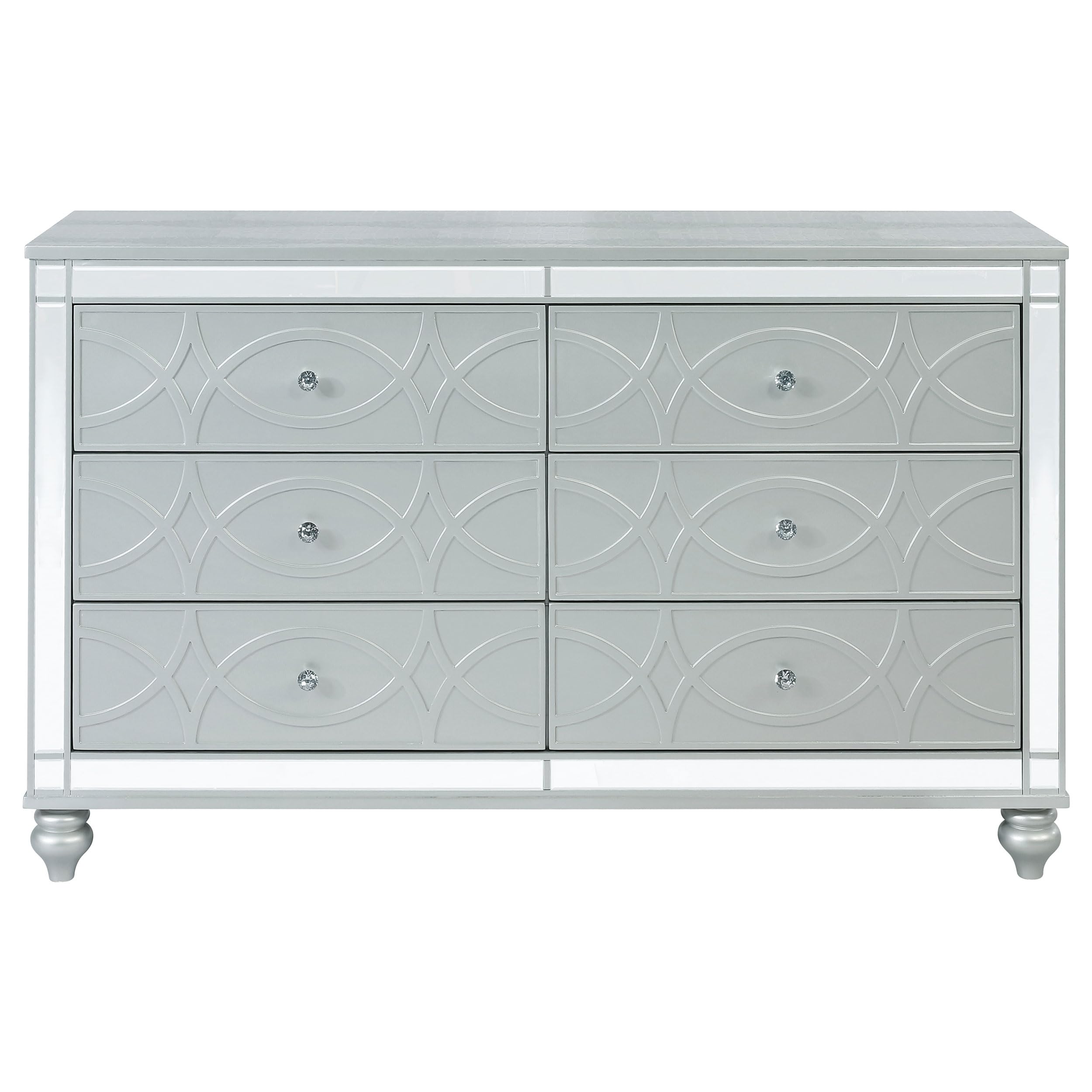 Coaster Home Furnishings Gunnison Modern Classic 62-inch 6-Drawer Bedroom Dresser Clothing Storage Cabinet Wide Chest of Drawers Organizer Unit Silver Metallic 223213