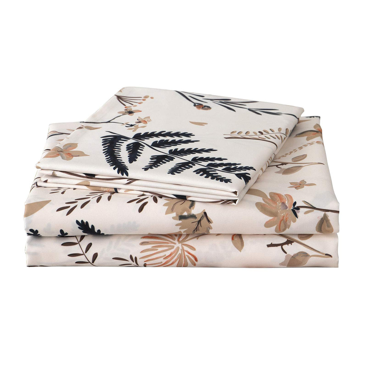 Jsd Floral Printed Sheet Set Queen, Soft Microfiber Botanical Bed Sheets 15 ' Extra Deep Pocket 4 Pieces