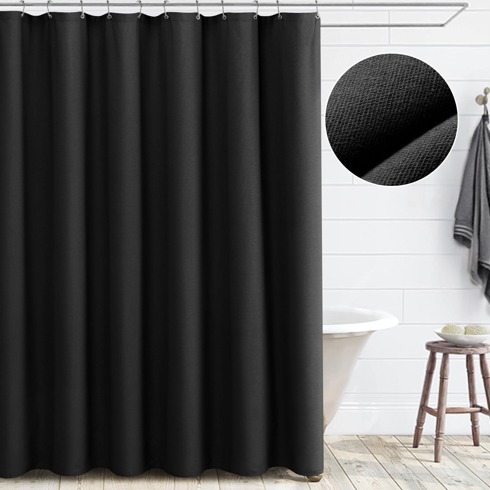 Awellife Extra Long Black Shower Curtain 84 Inch Length Shower Curtain For Bathroom Natural Cotton Cloth Fabric 72' W X 84' L