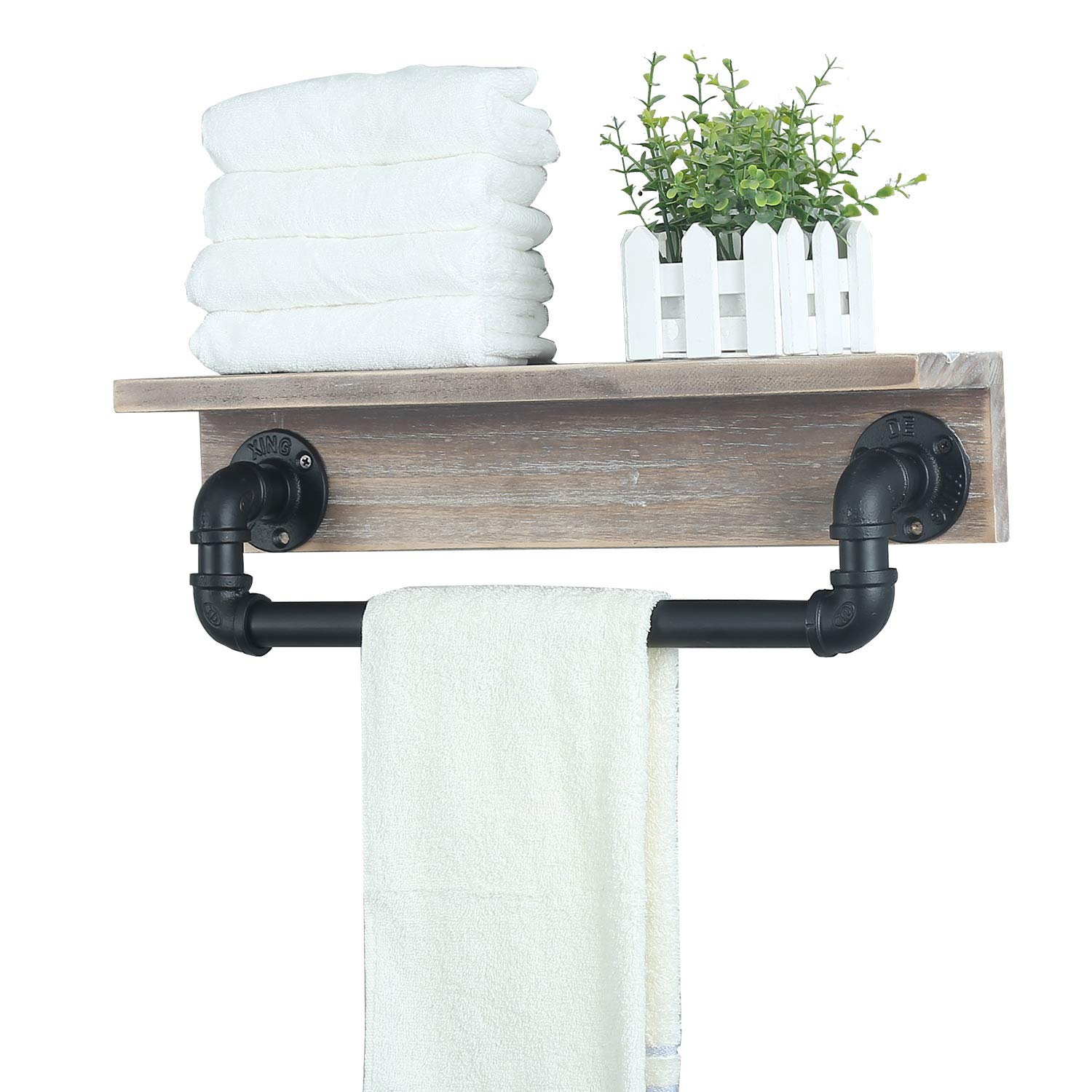 MBQQ Industrial Pipe Shelf,Rustic Wall Shelf with Towel Bar,20 Farmhouse Towel Racks for Bathroom,Floating Shelves Wall Mounted 
