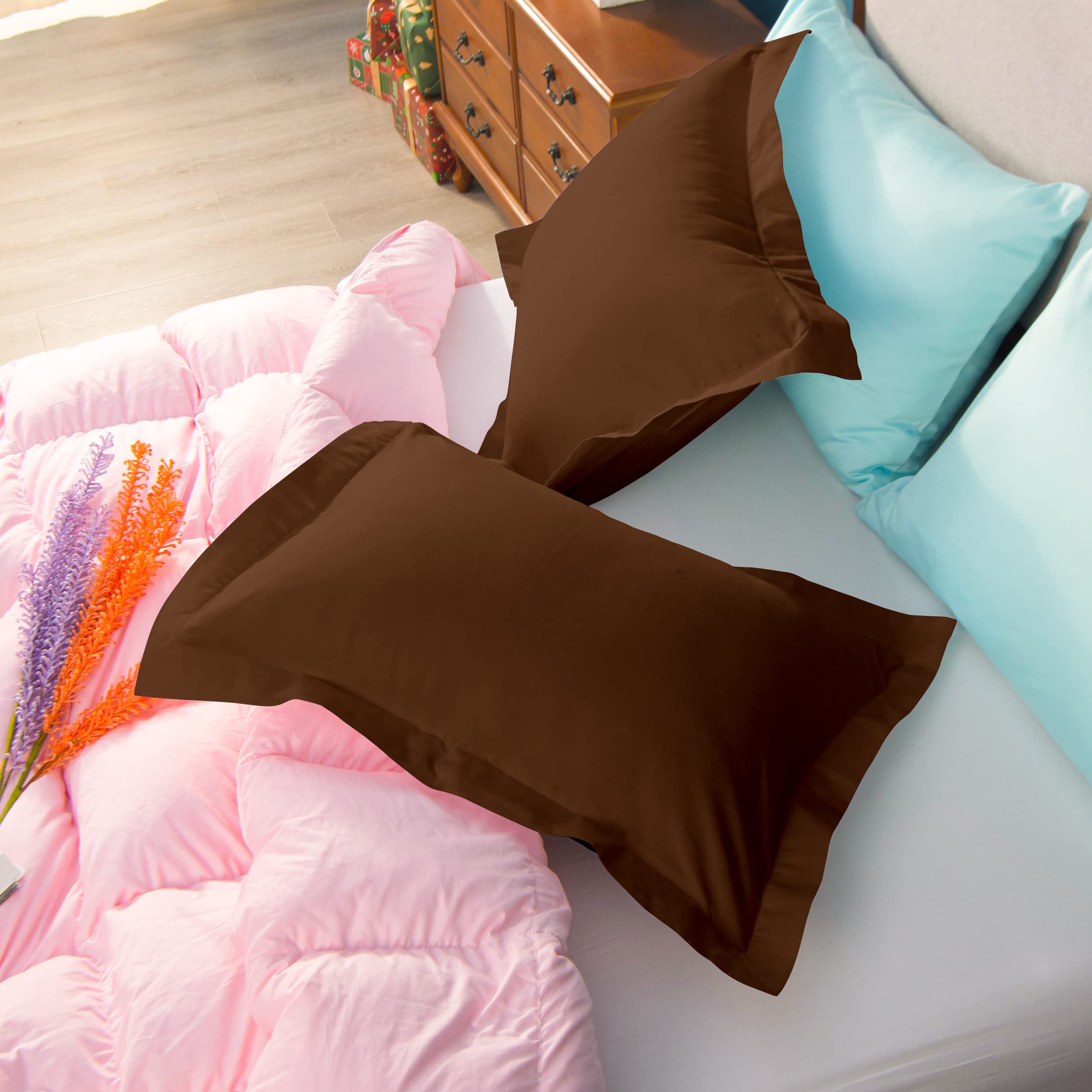 Ntbay 100% Brushed Microfiber Queen Pillow Shams Set Of 2, Super Soft And Cozy, Wrinkle, Fade, Stain Resistant 20X30 Inches Oxford Pillowcases, Brown