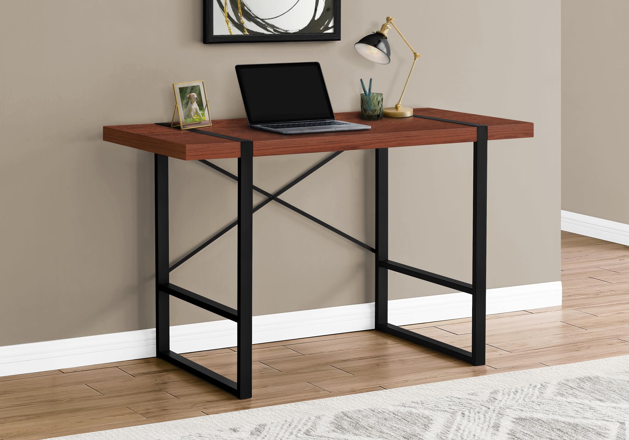 Monarch Specialties 7656 Computer Desk, Home Office, Laptop, 48&quot; L, Work, Metal, Laminate, Brown, Black, Contemporary, Modern Desk-48 L Cherry, 49&quot; L X 23.75&quot; W X 30&quot; H