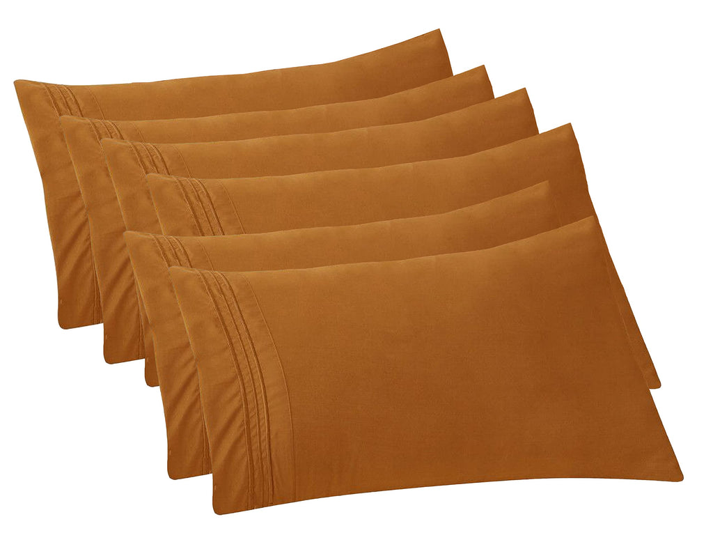 Elegant Comfort 6-Pack Solid Pillowcases 1500 Thread Count Egyptian Quality - Easy Care, Smooth Weave, Wrinkle And Stain Resistant, Easy Slip-On, 6-Piece Set, Standard/Queen Pillowcase, Bronze