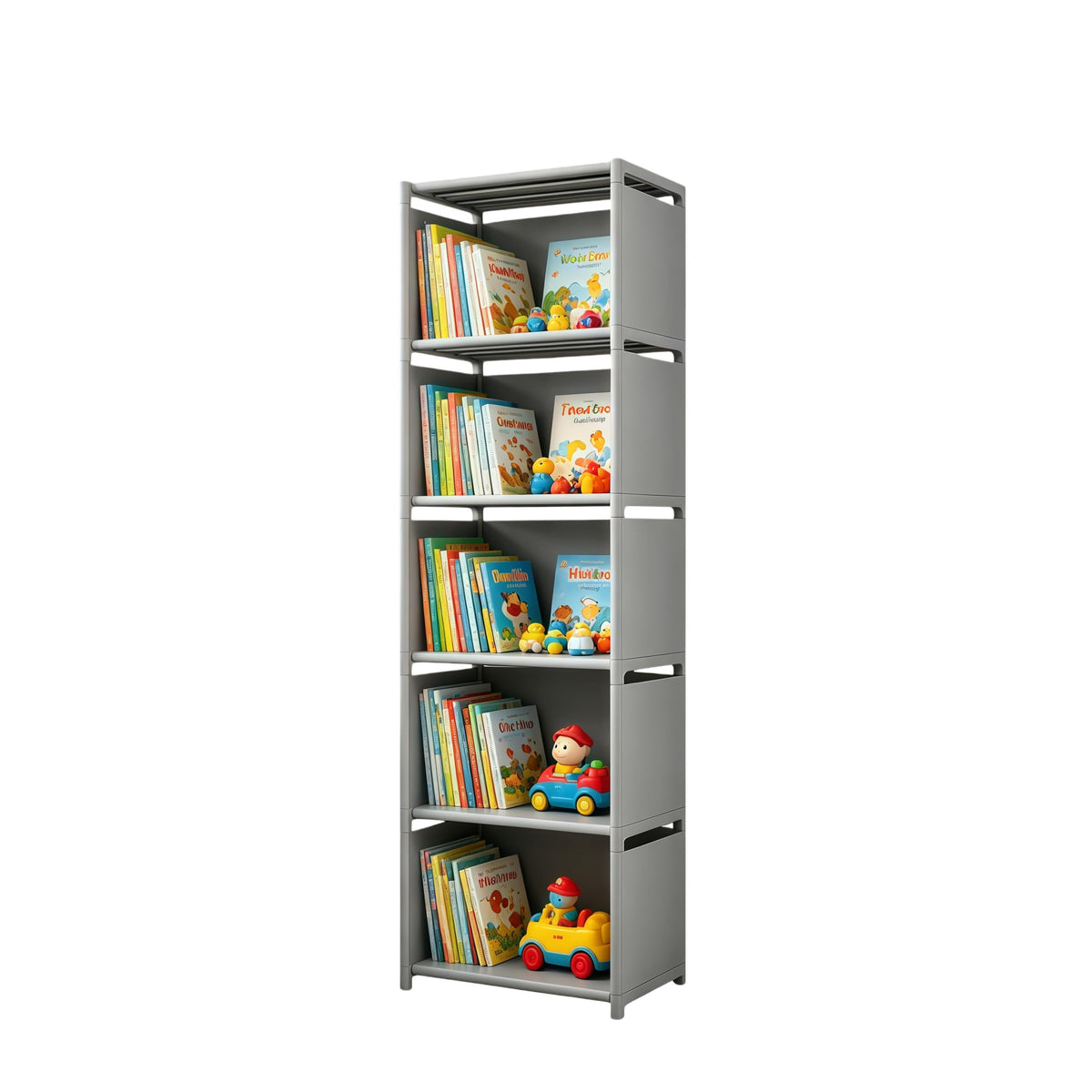 RIIPOO Book Shelf, 5Cube Storage Organizer, Metal & Fabric Bookcase for Small Spaces, Bedroom, Living Room