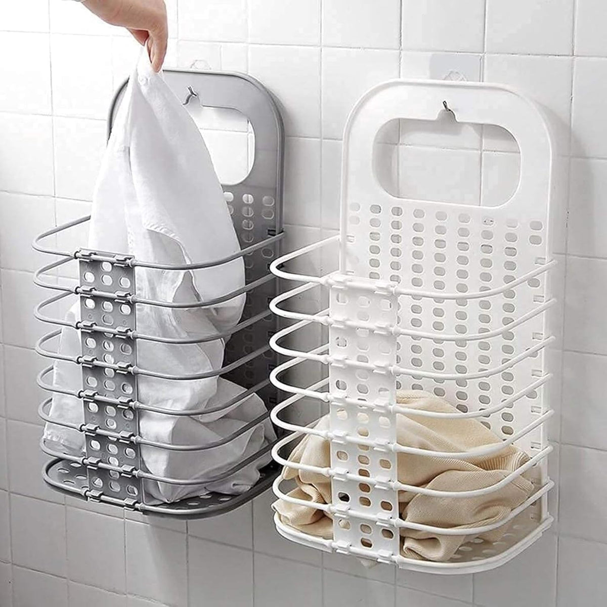 Lmd Enterprise Wall Mounted Bathroom Hanging Mesh Laundry Basket Toiletry Organization Washing Bin Home Portable Magic Sticker P