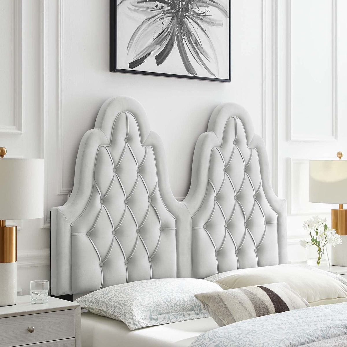 Modway Augustine Tufted Performance Velvet Headboard, King/California King, Light Gray