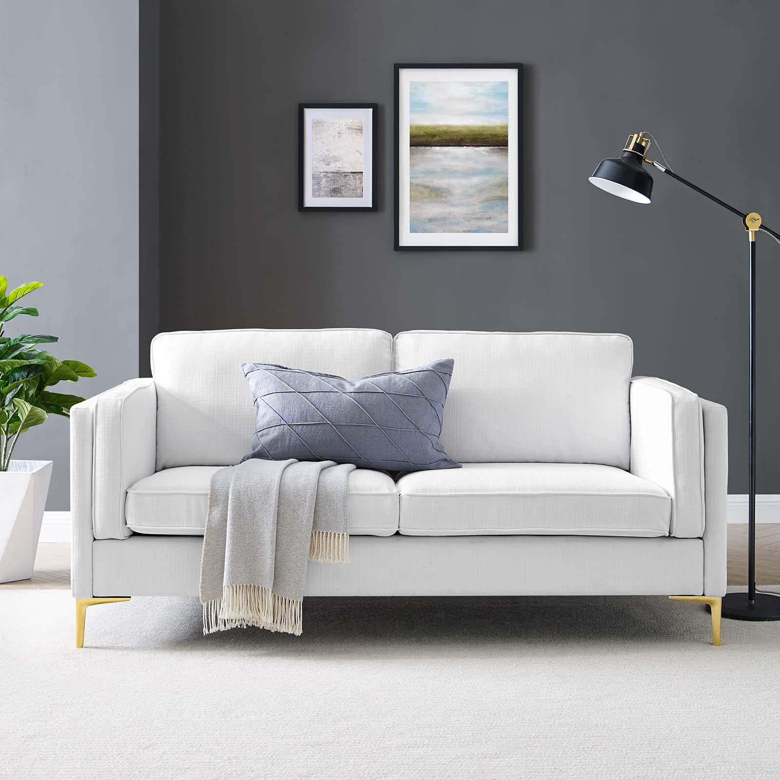Modway Kaiya Upholstered Fabric Sofa, 33.5 x 71 x 32, White