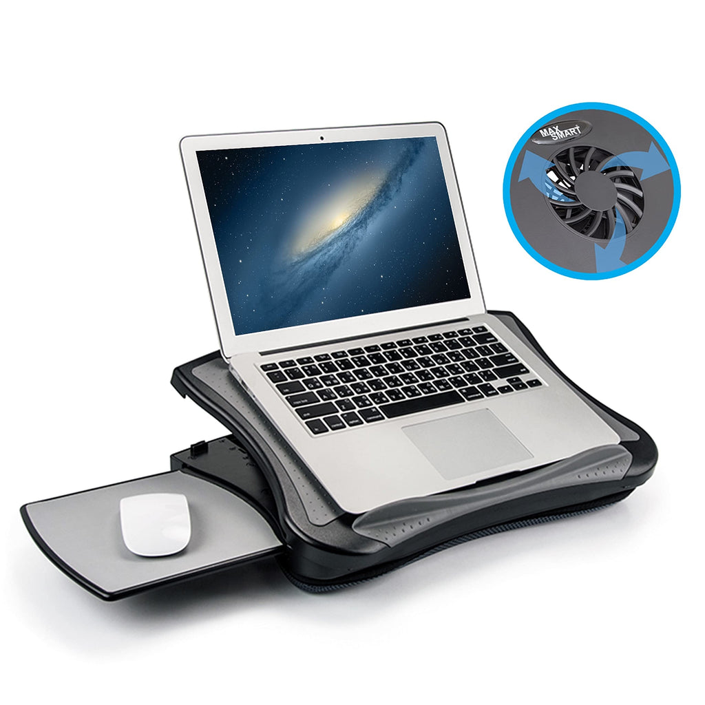 MAX SMART Laptop Lap Pad with Cooling Fan, Mouse Pad, Cushion for 12-17" Laptops, Black