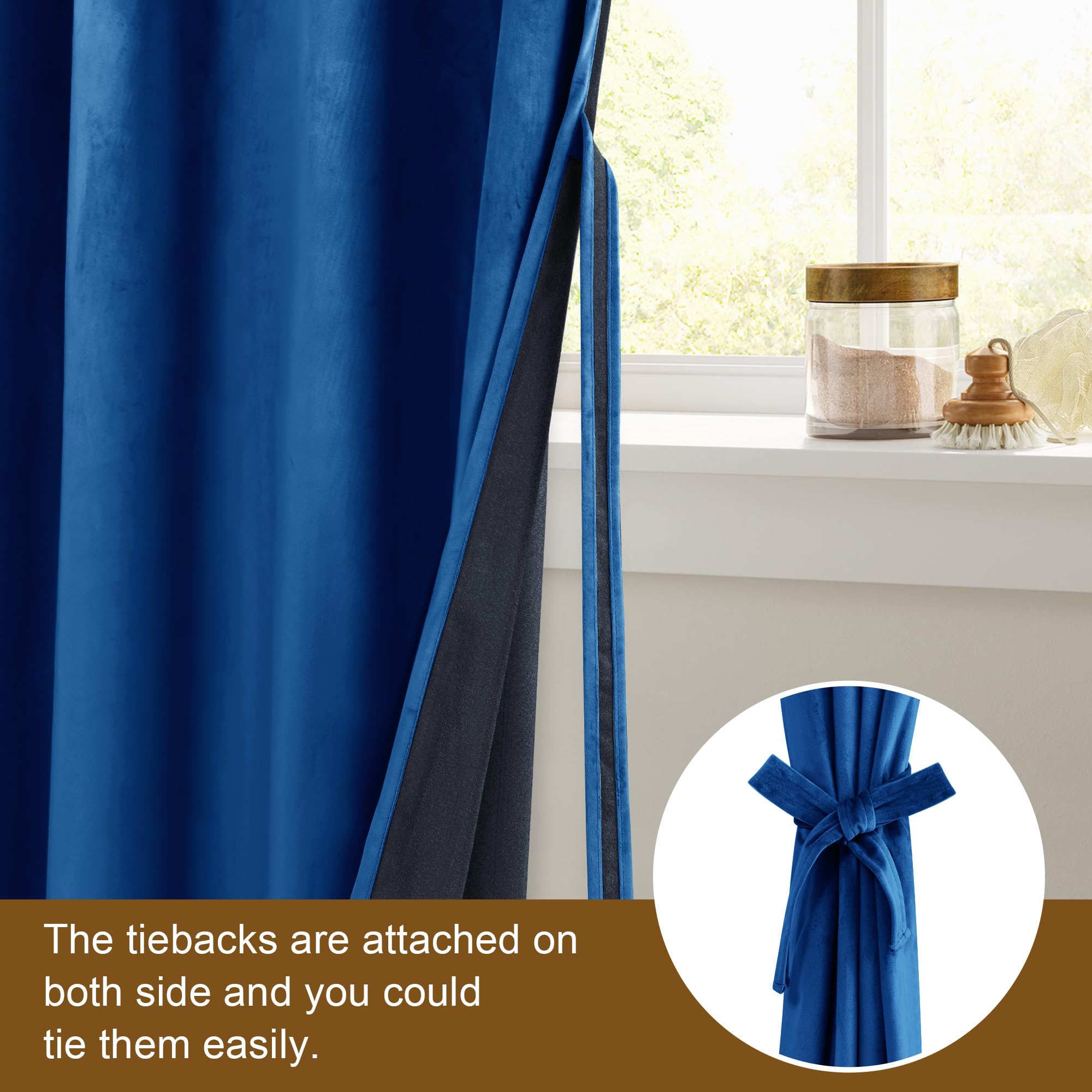 Dwcn Blue Velvet Curtains 108 Inches Long - Blackout Privacy Protect Window Drapes Thick Grommet Tieable Light Blocking Curtains
