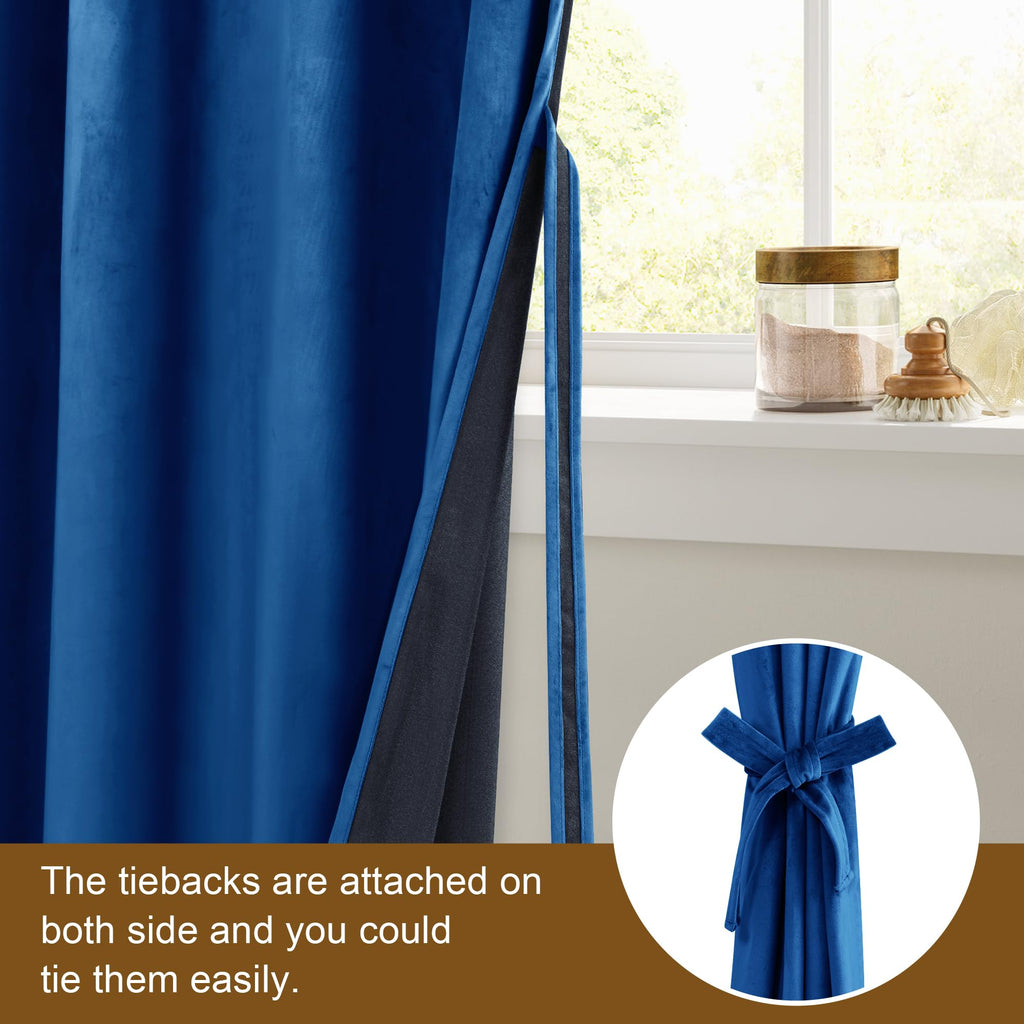 Dwcn Blue Blackout Velvet Curtains 90 Inches- Refresh Bundleable Heavy Duty Thermal Insulated Noise Absorb Grommet Window Panels