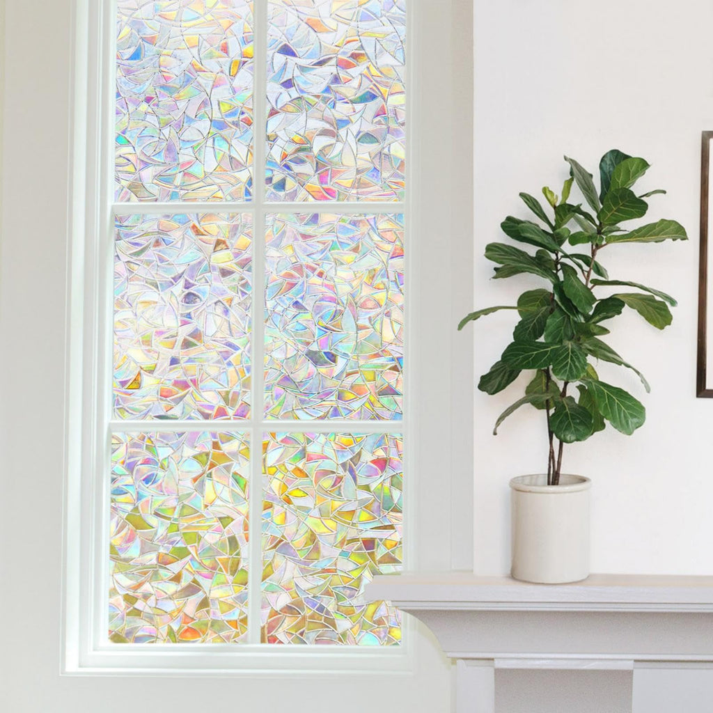 Finnez Window Film Decorative Privacy Film 3D No Glue Glass Sticker For Glass Door Home And Office Heat Control Anti Uv (35.4''