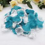 900Pcs Teal Silver White Silk Rose Petals Turquoise Aqua Artificial Flower Petals For Wedding Party Table Confetti Aisle Runner
