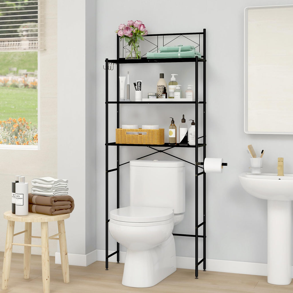 Mallboo Over The Toilet Storage Rack,Metal 3-Tier Over Toilet Organizer Shelf,Freestanding Above Toilet Shelf For Bathroom, Laundry(Black)