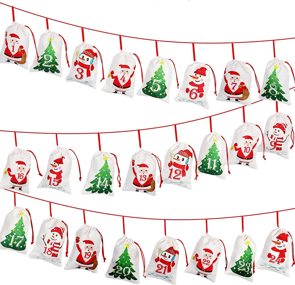 OurWarm Christmas Advent Calendar 2024 Decorations, 24 days Dimity Burlap Gift Bags Favors for Christms Toys Home Decor (6.3' x
