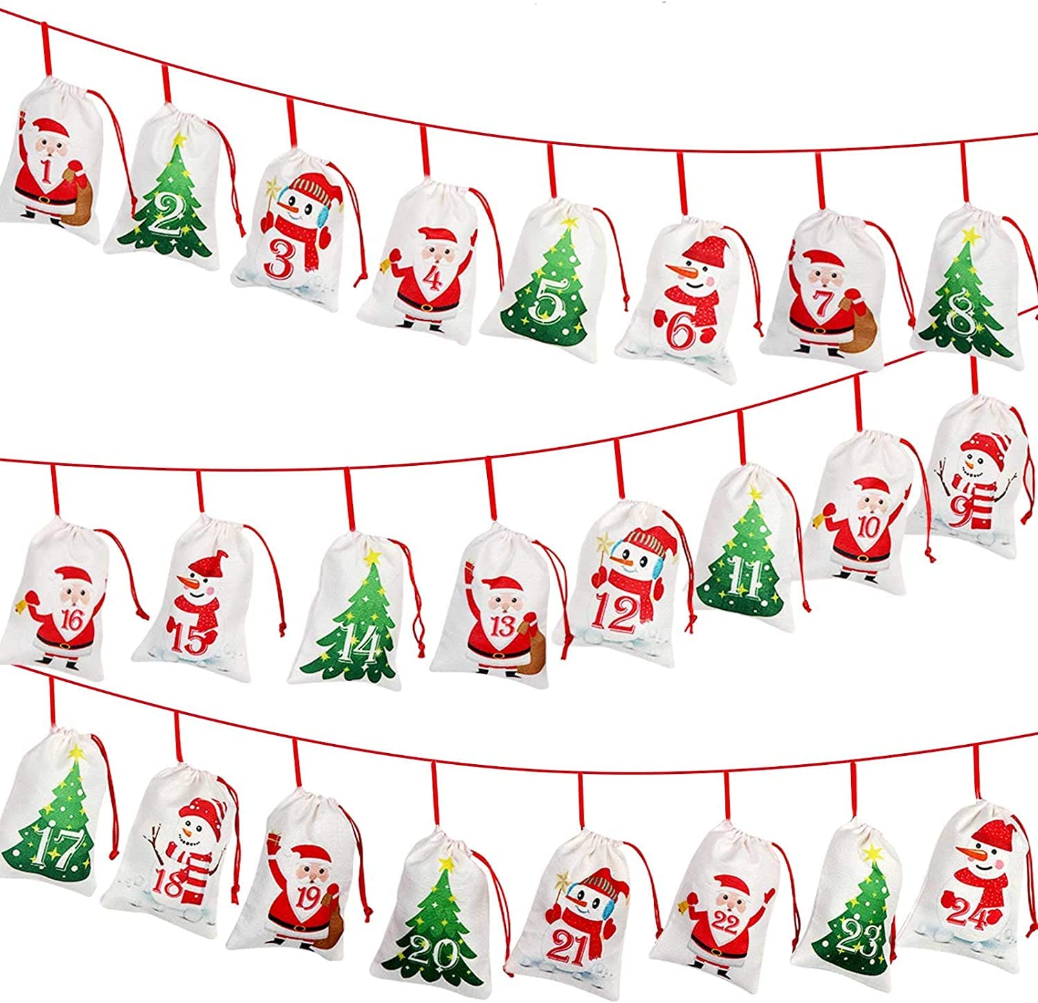 OurWarm Christmas Advent Calendar 2024 Decorations, 24 days Dimity Burlap Gift Bags Favors for Christms Toys Home Decor (6.3' x