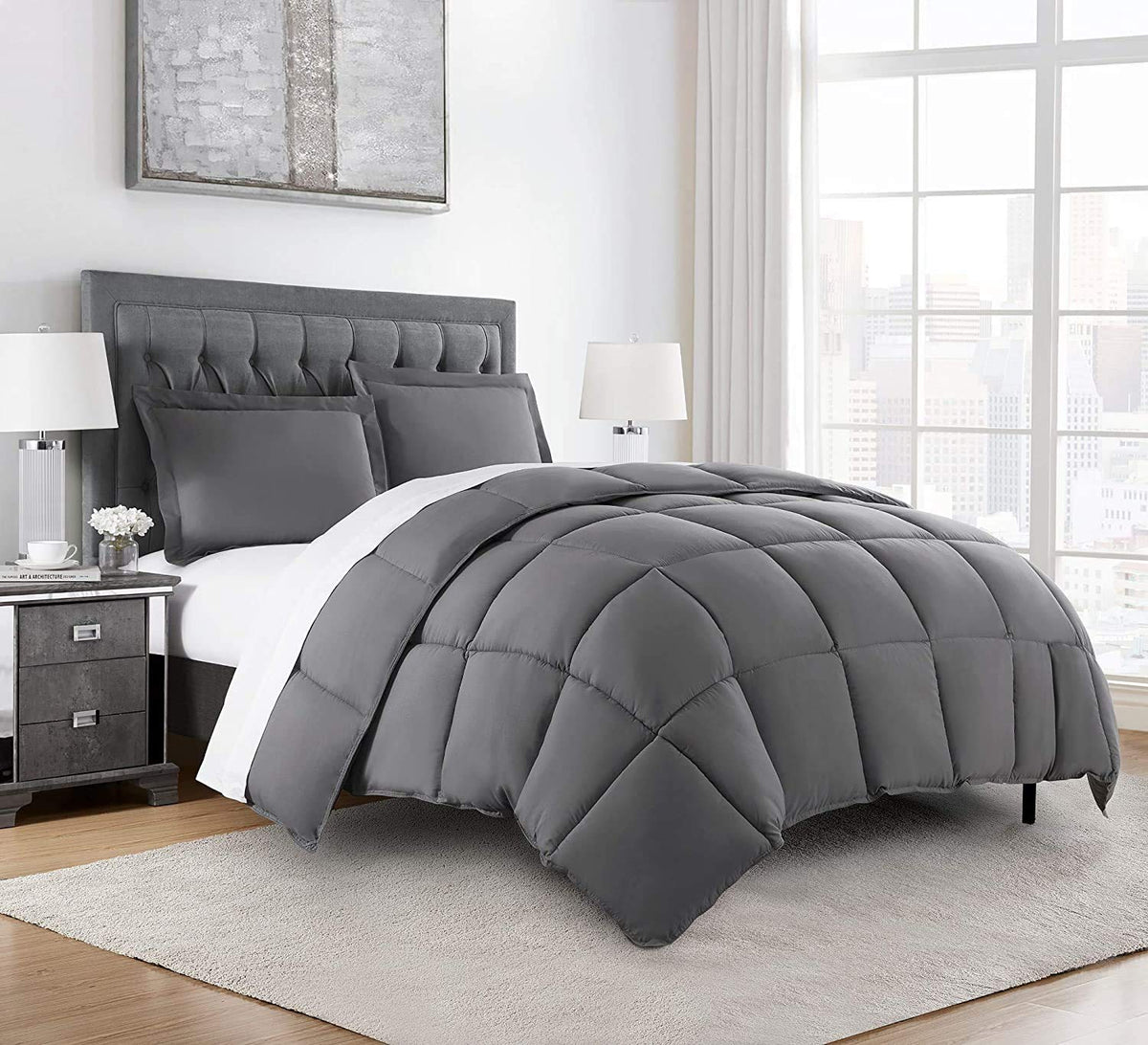 Chezmoi Collection 3-Piece Down Alternative Comforter Set (King, Gray)