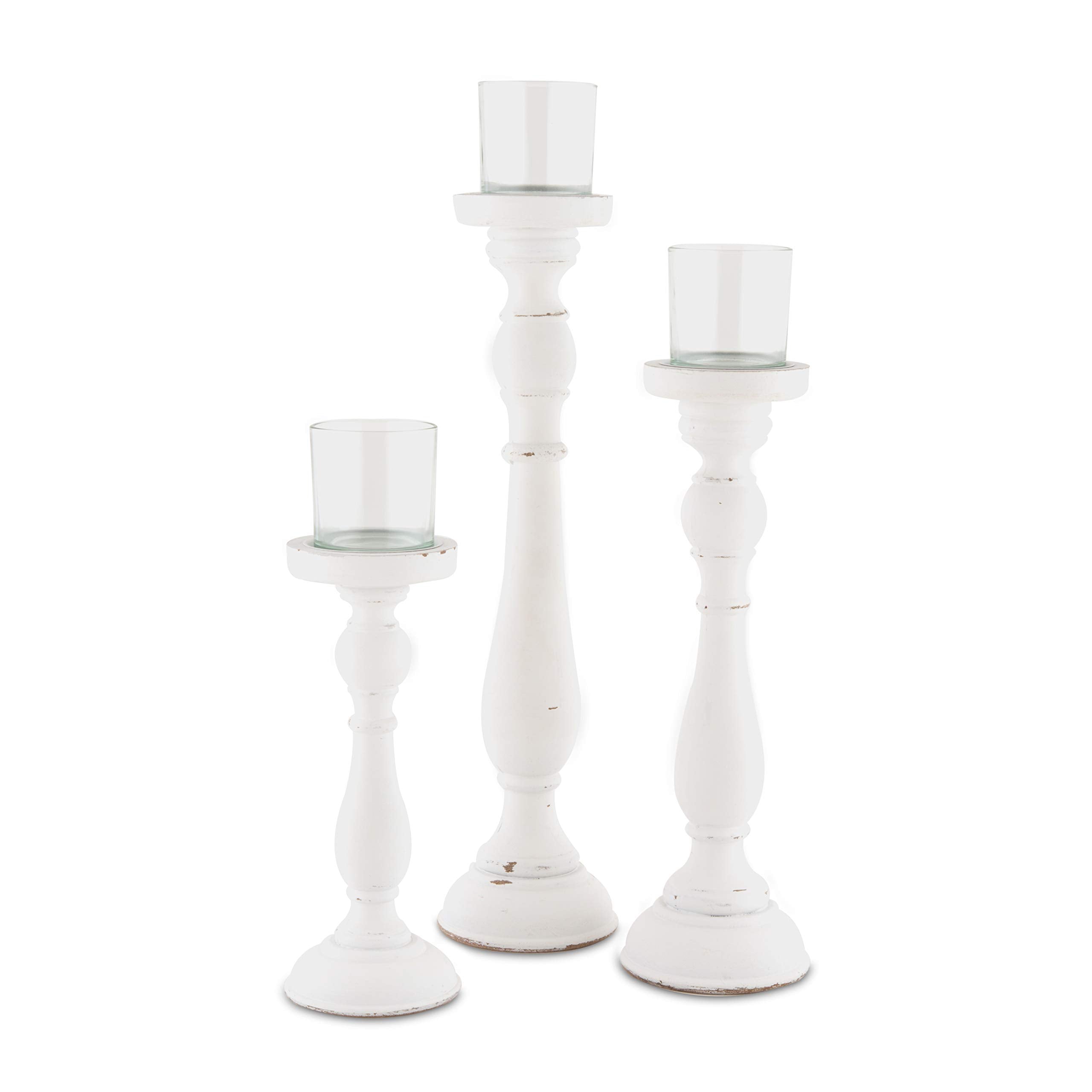 Weddingstar Shabby Chic Spindle White Candle Holder Set, 10 1/2, 14 1/2, 18 1/2 (H)