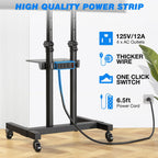 Rfiver Upgraded Rolling Tv Stand With Power Outlet For 32-83 Inch Tvs, Heavy Duty Mobile Tv Cart On Wheel Up To 110 Lbs, Height Adjustable Portable Tv Stand With Shelf For Bedroom, Living Room, Office