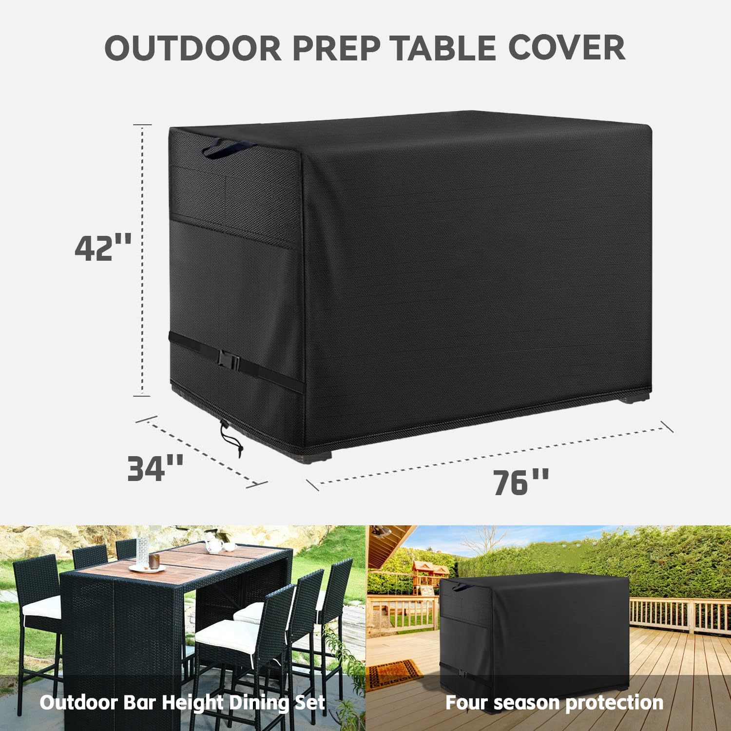 Outdoor Bar Height Dining Set Cover Suitable For 76 * 34 * 42'' Patio Wicker Bar Dining Set Black- Waterproof Patio Bar Height T