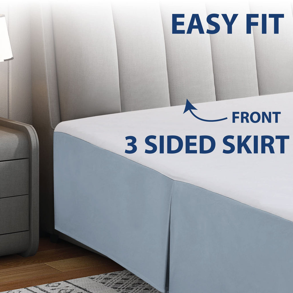 Cathay Home Double Brushed Microfiber Pleated Easy Fit Bed Skirt, Ultra Soft, Fade And Wrinkle Resistant - Blue Fog, Twin