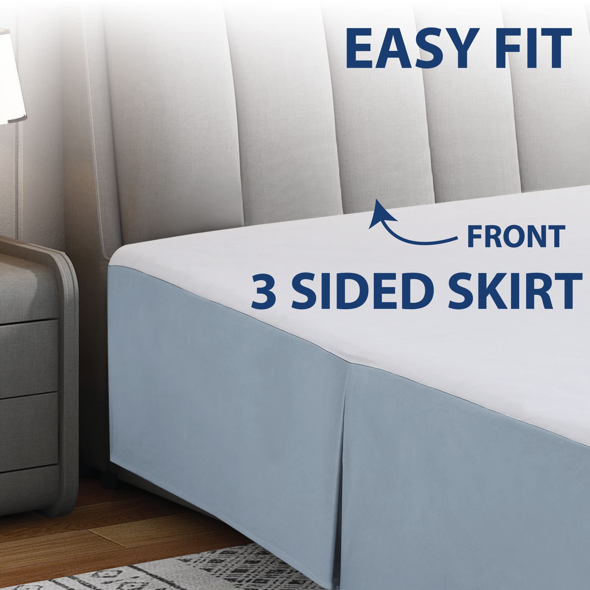 Cathay Home Double Brushed Microfiber Pleated Easy Fit Bed Skirt, Ultra Soft, Fade And Wrinkle Resistant - Blue Fog, Twin