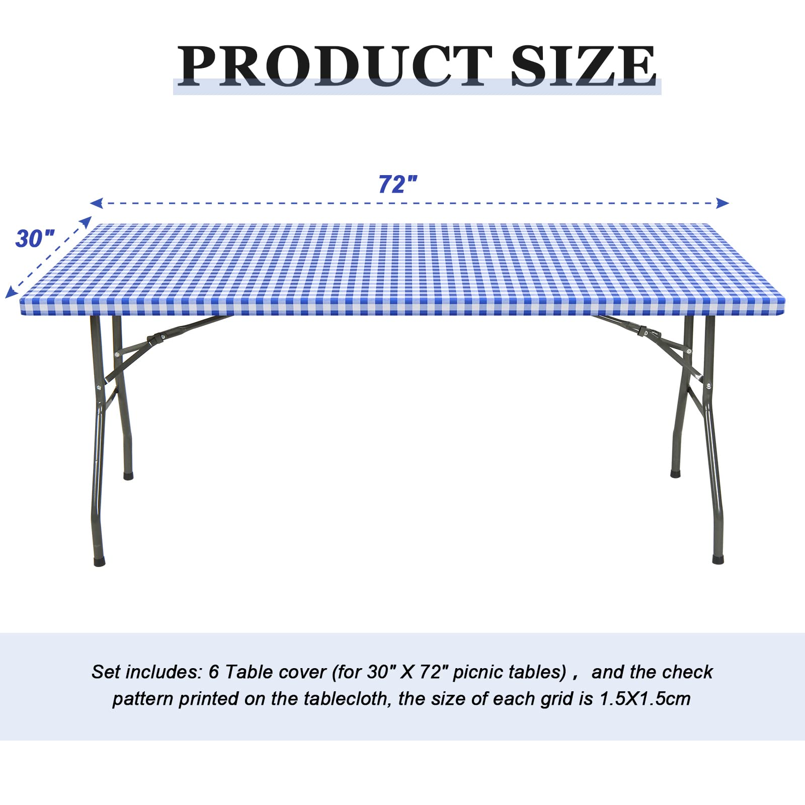 6 Pcs Tablecloth For Folding Fitted Rectangular Table Cloth 30 X 72 Inch Vinyl Waterproof Plastic Table Cover Flannel Backed With Elastic Rim For Indoor Outdoor Picnic Party (Blue And White Grid)